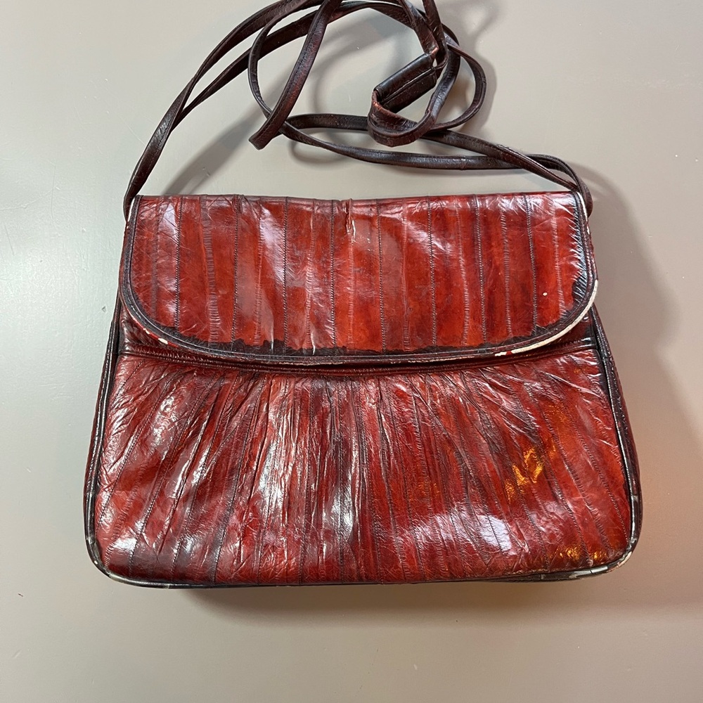 Eel leather Textured Brown Crossbody Bag with Vintage Silhouette